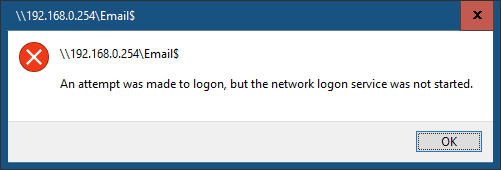 An attempt was made to logon, but the network logon service was not started