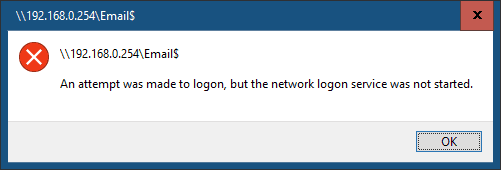ログオンしようとしましたが、ネットワーク ログオン サービスが開始されていませんでした。
