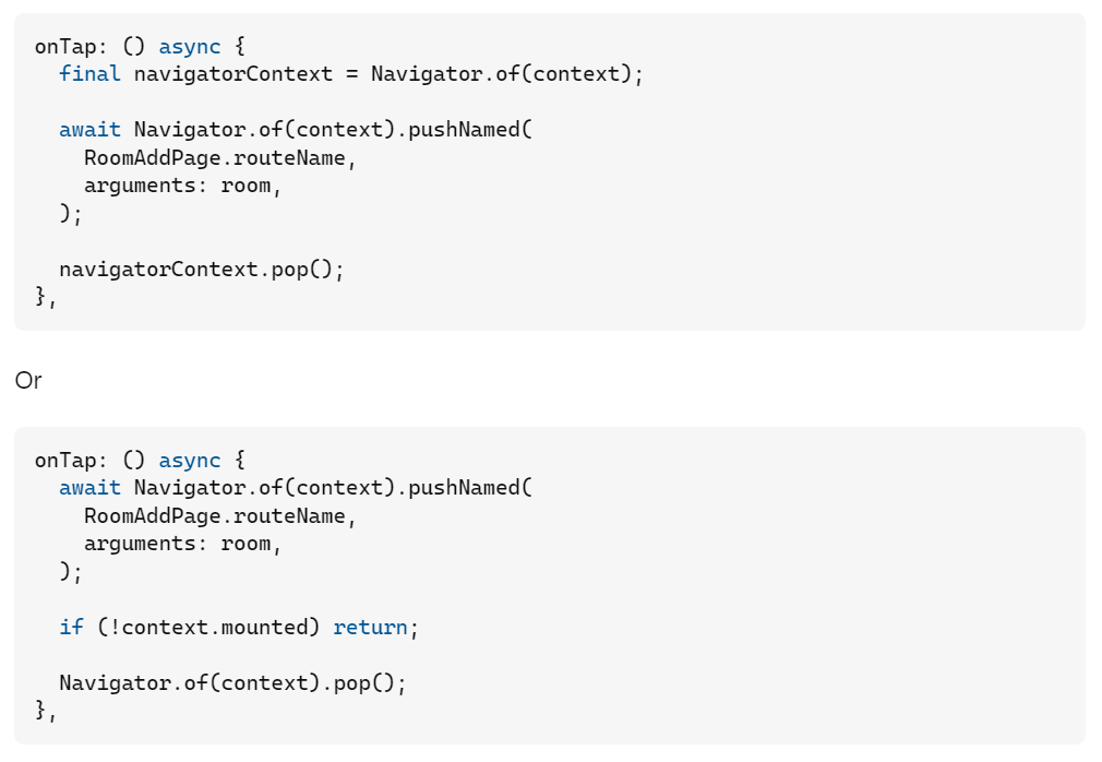 Flutter的Don‘t use ‘BuildContext‘s across async gaps警告解决方法