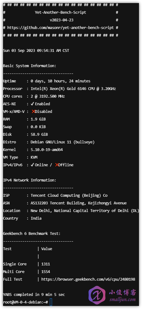 腾讯云 SG PC35 Lighthouse GeekBench 6跑分结果.png