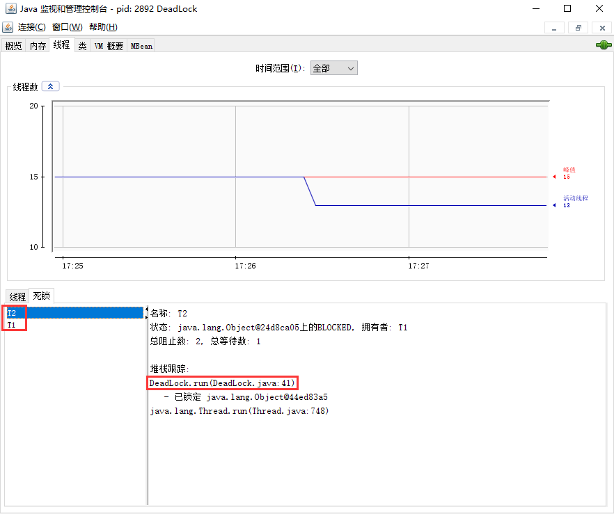 JConsole工具排查死锁-2