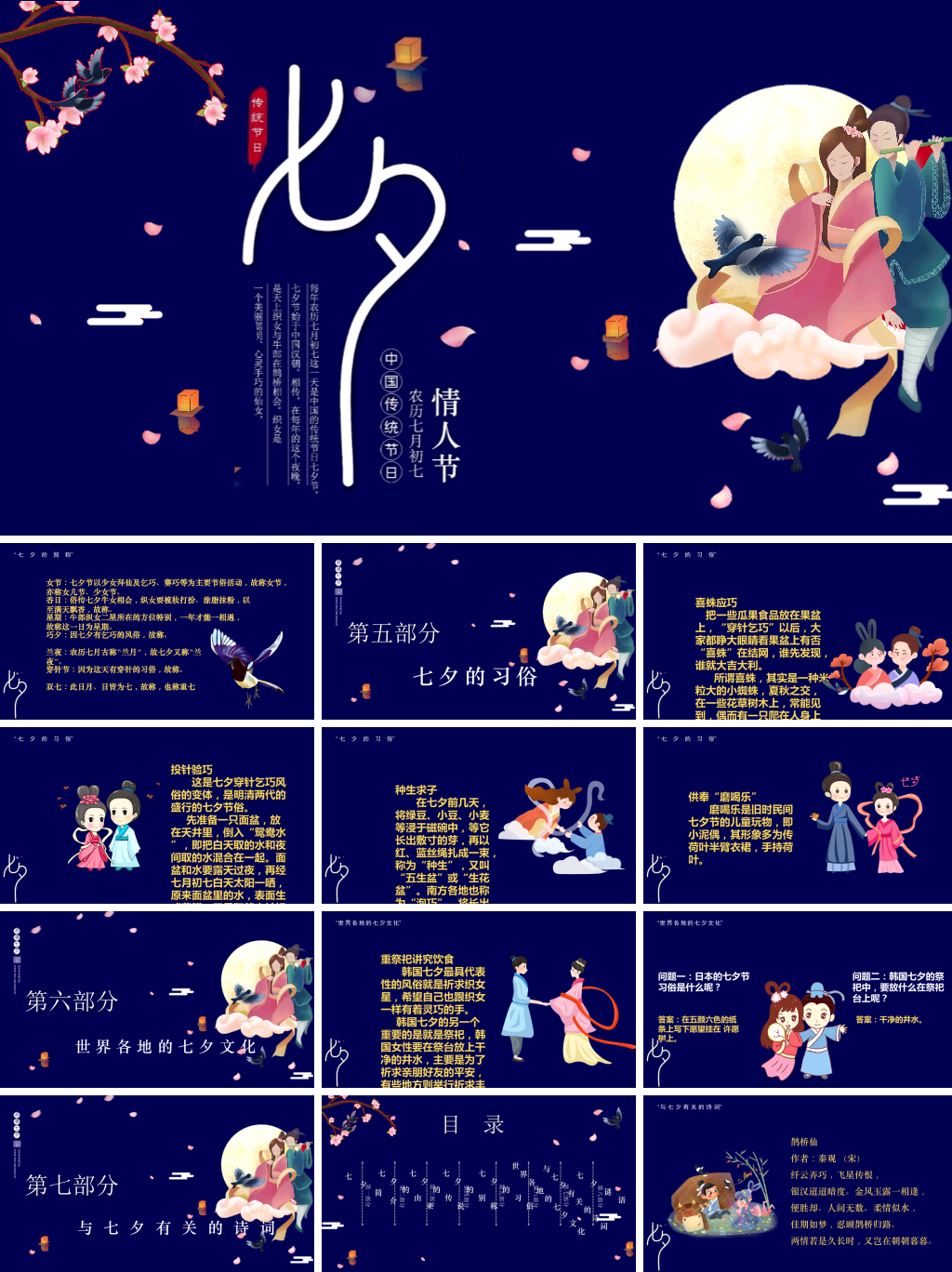 深蓝天空风格七夕节介绍ppt模板