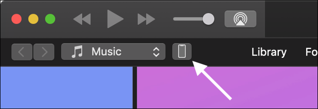 Click the device icon in the top-right corner in iTunes.