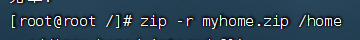 将/home下的所有文件/文件夹压缩成myhome.zip