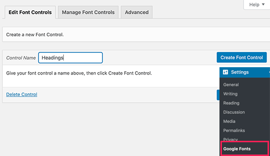 Font control section Font control section