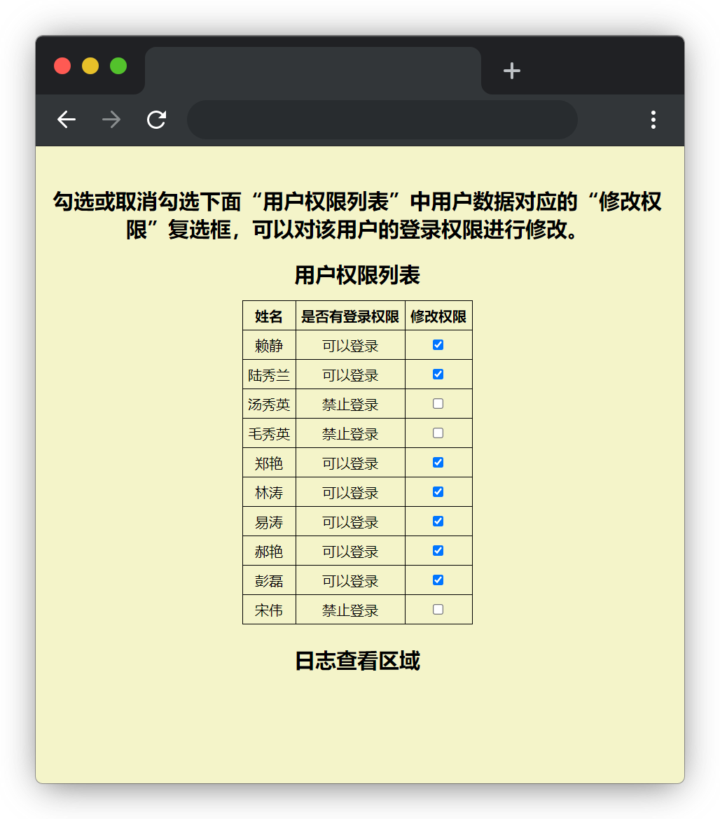 初始用户权限列表渲染