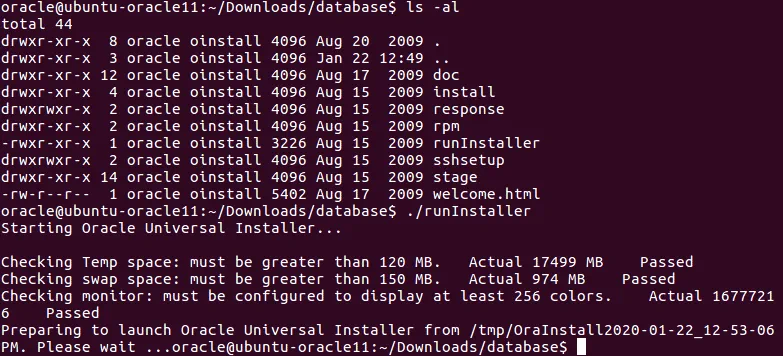 Installing Oracle database on Ubuntu – running the Oracle installer