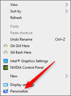 Personalize option in desktop menu