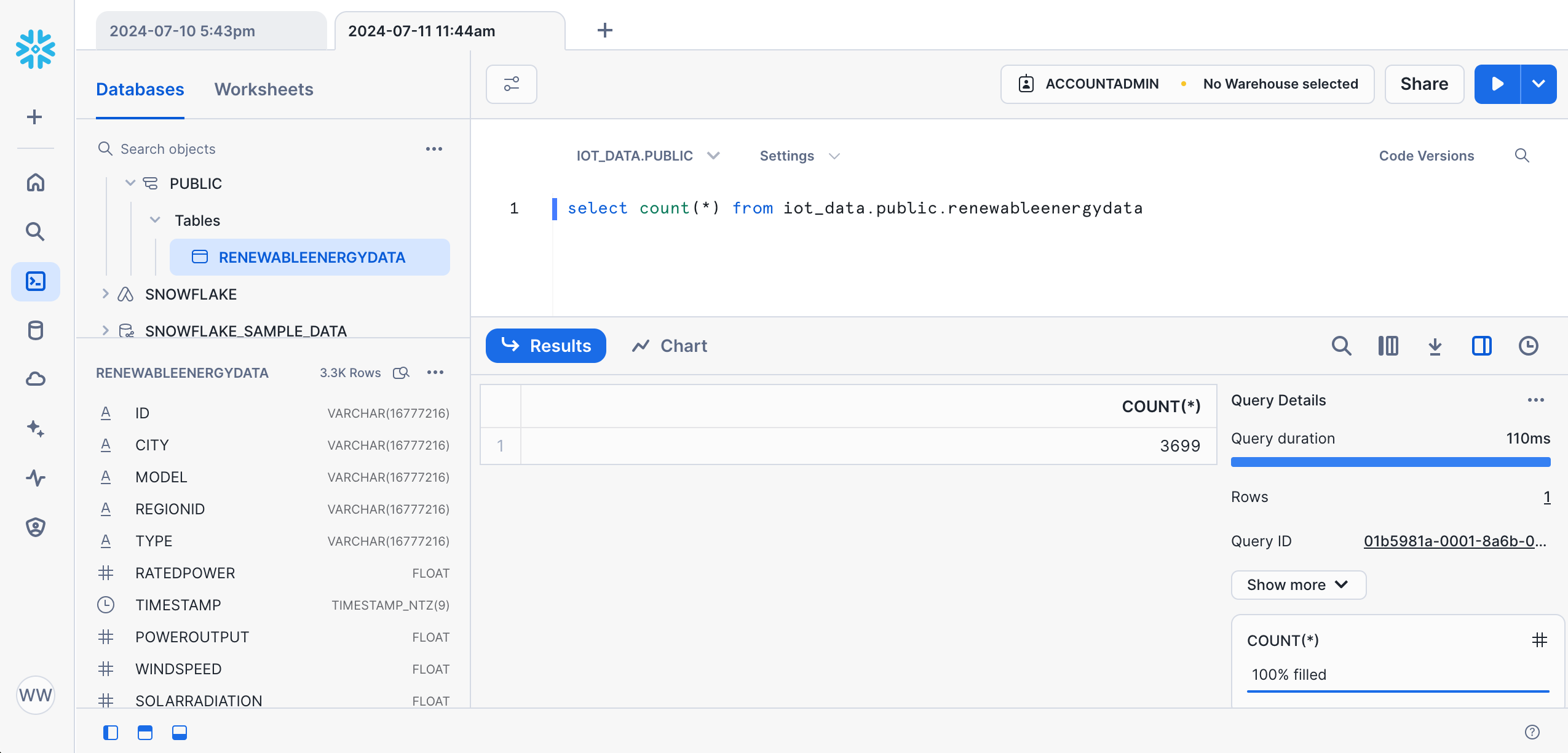 在 Snowflake 中执行 SQL 查询