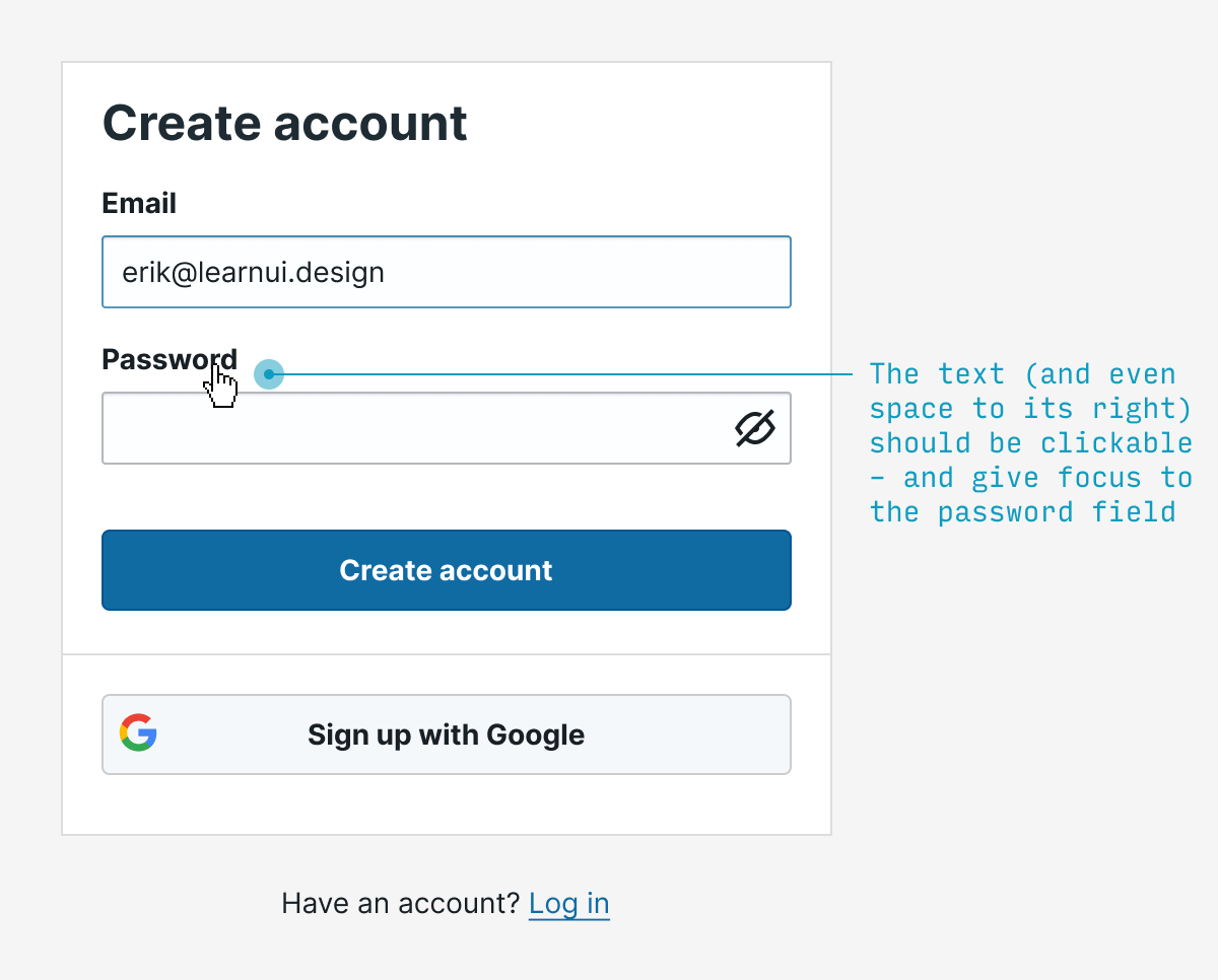 clickable form control label UX pattern