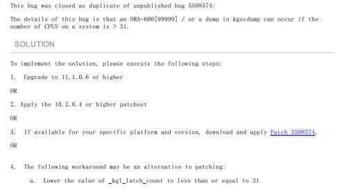 ORA-07445:[kghsrch()+128] [SIGSEGV] [Address not mapped to object]冷处理