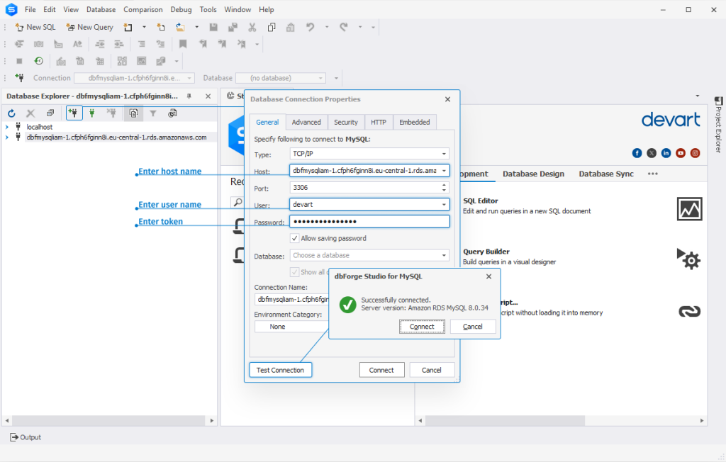 使用 dbForge Studio for MySQL 连接到 AWS RDS 实例