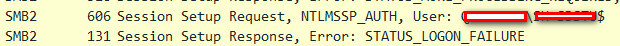 Session Setup Request,NTLMSSP_AUTH, User:Dmain\hostname$