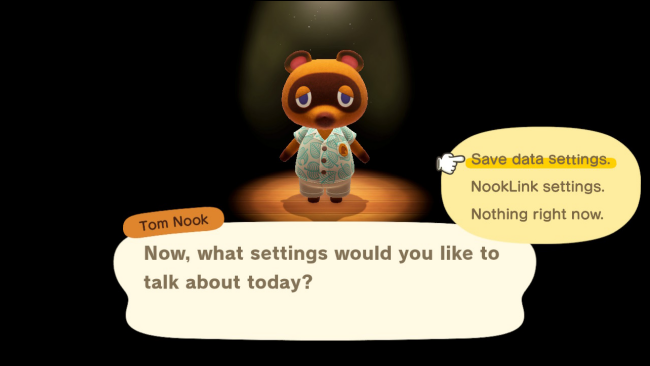 Tom Nook's Options Menu in Animal Crossing: New Horizons