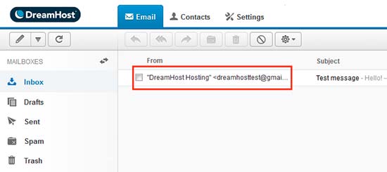 Dreamhost webmail UI