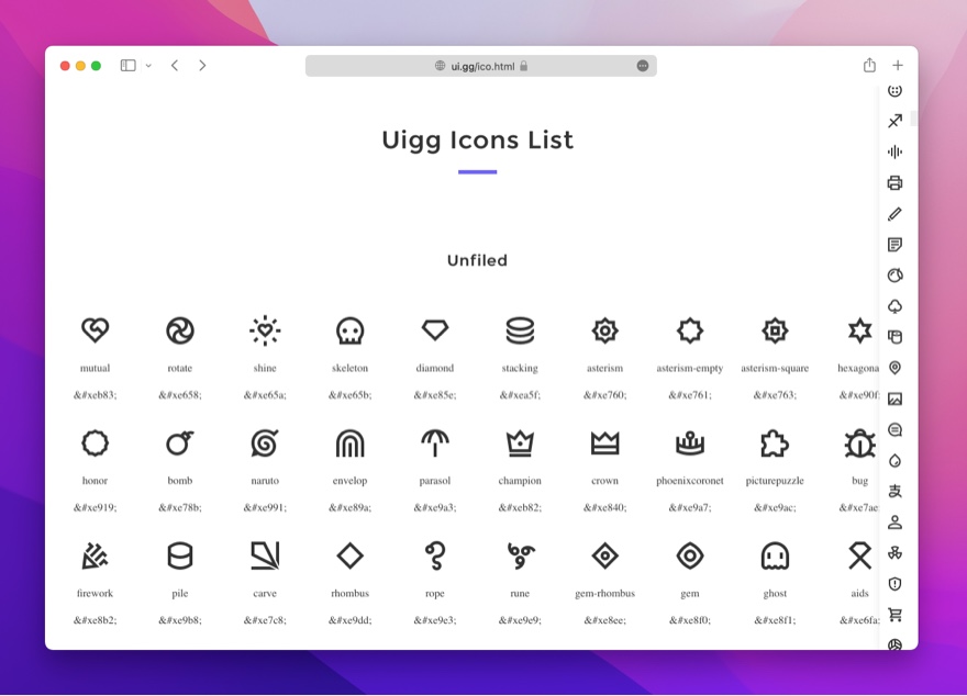 uigg built-in icon library