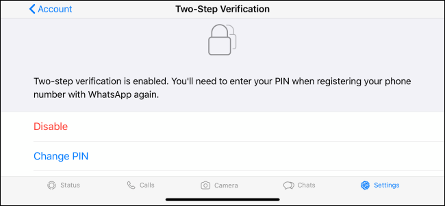 The "Two-Step Verification" menu on an iPhone.