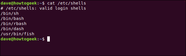 cat /etc/shells in a terminal window.