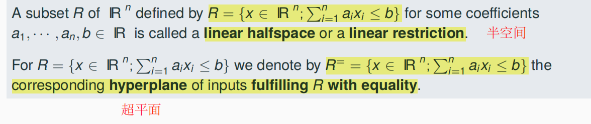 linear halfspace & hyperplane