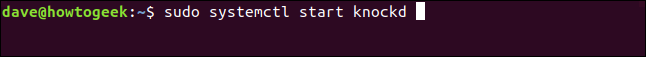 "sudo systemctrl start knockd" command in a terminal window.