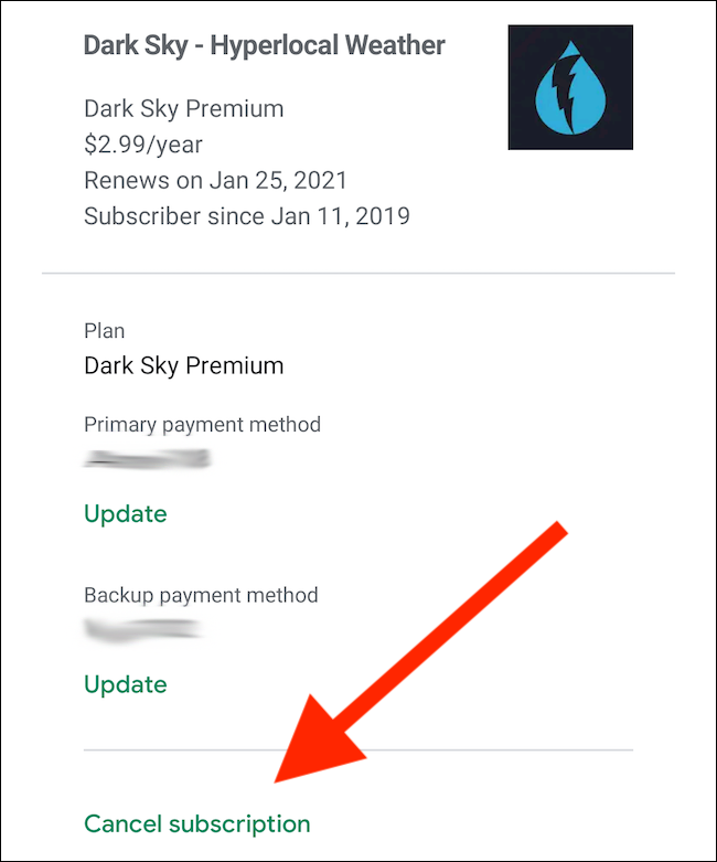 Tap the "Cancel Subscription" Link
