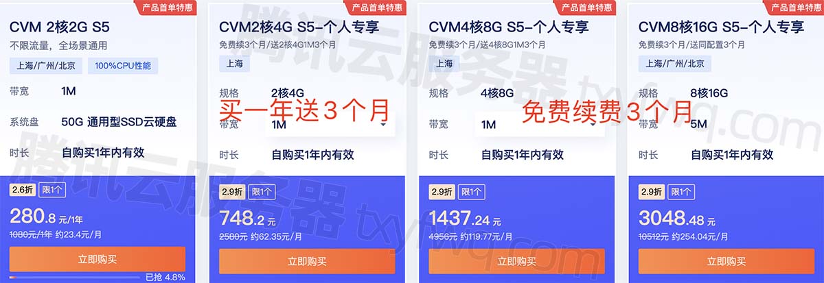 腾讯云CVM标准型S5性能如何？CPU采用什么型号？