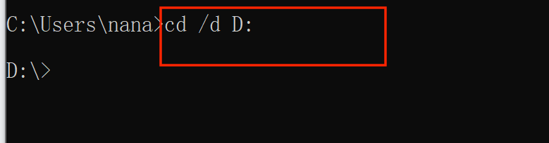 终端执行命令时，如何从切换c盘到其他盘的文件路径进行执行？_