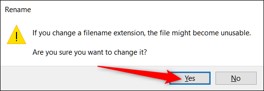 Click "Yes" to rename the file.