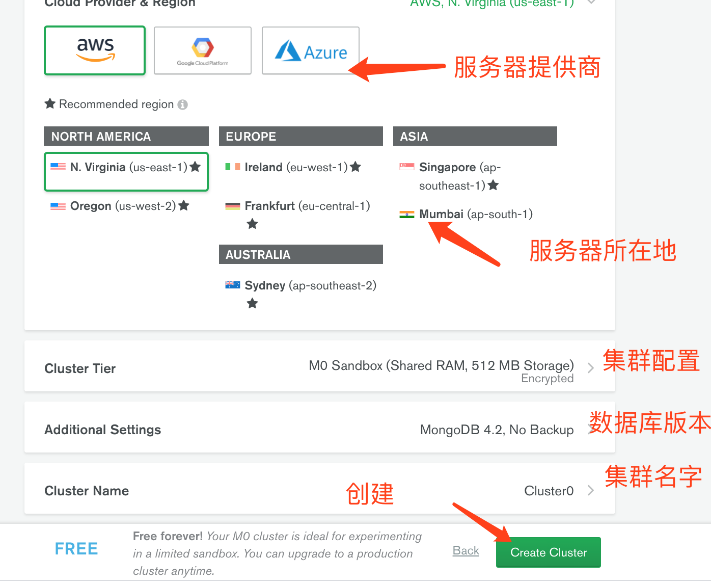 Configuração e seleção de cluster