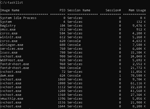 TASKLIST - List Current Tasks or Processes