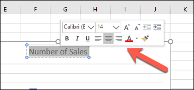 The pop-up text box formatting menu in Excel