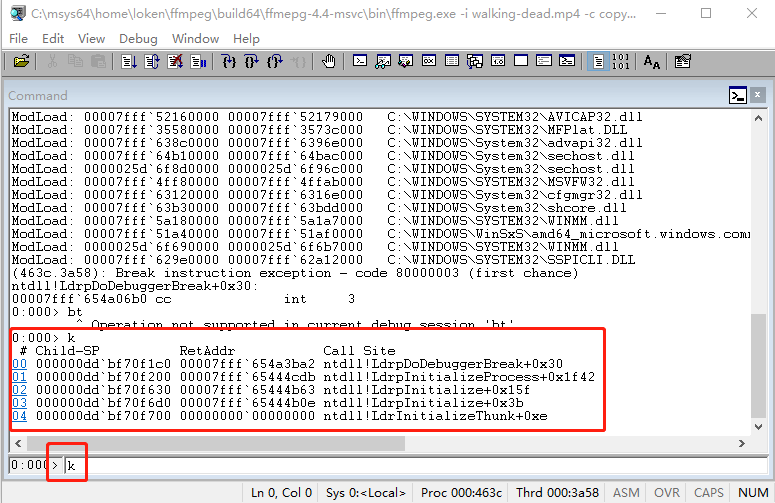 用WinDbg断点调试FFmpeg