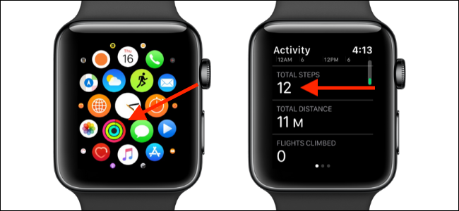 Select the "Activity" app, and then scroll down the "Total Steps" section.