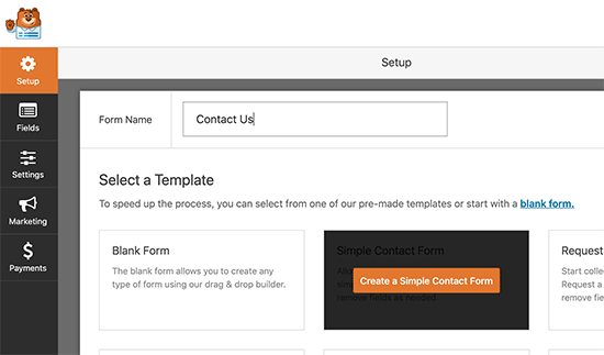 Choose form template