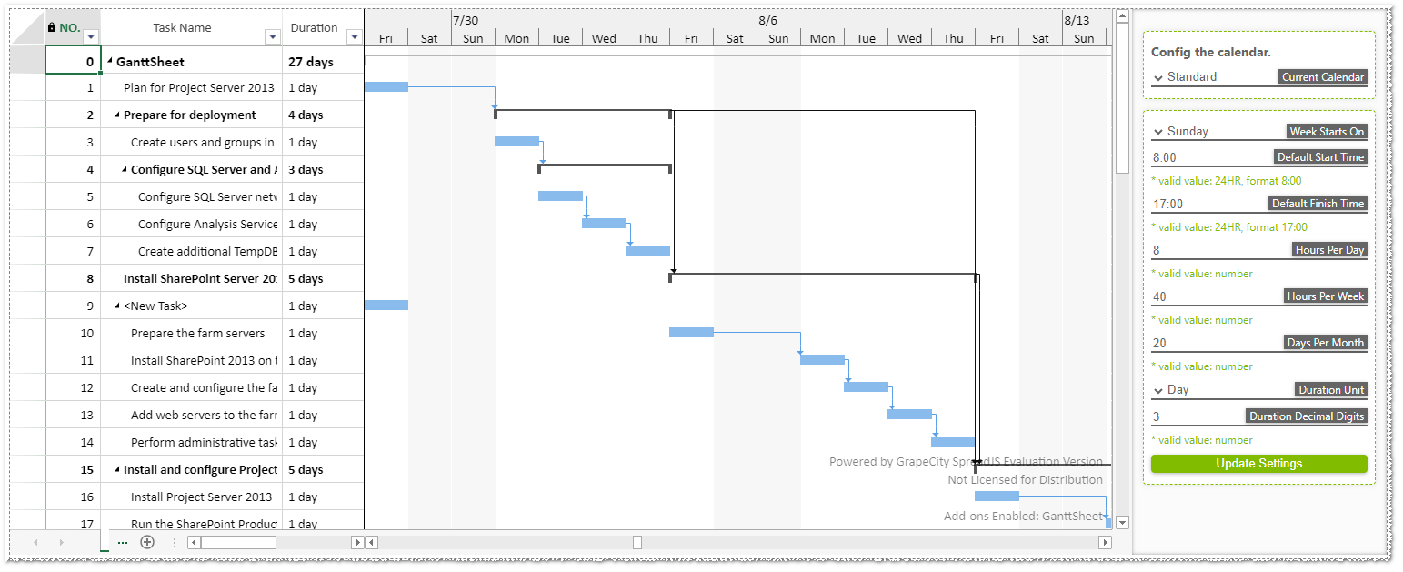 SpreadJS Gantt Chart Atlas