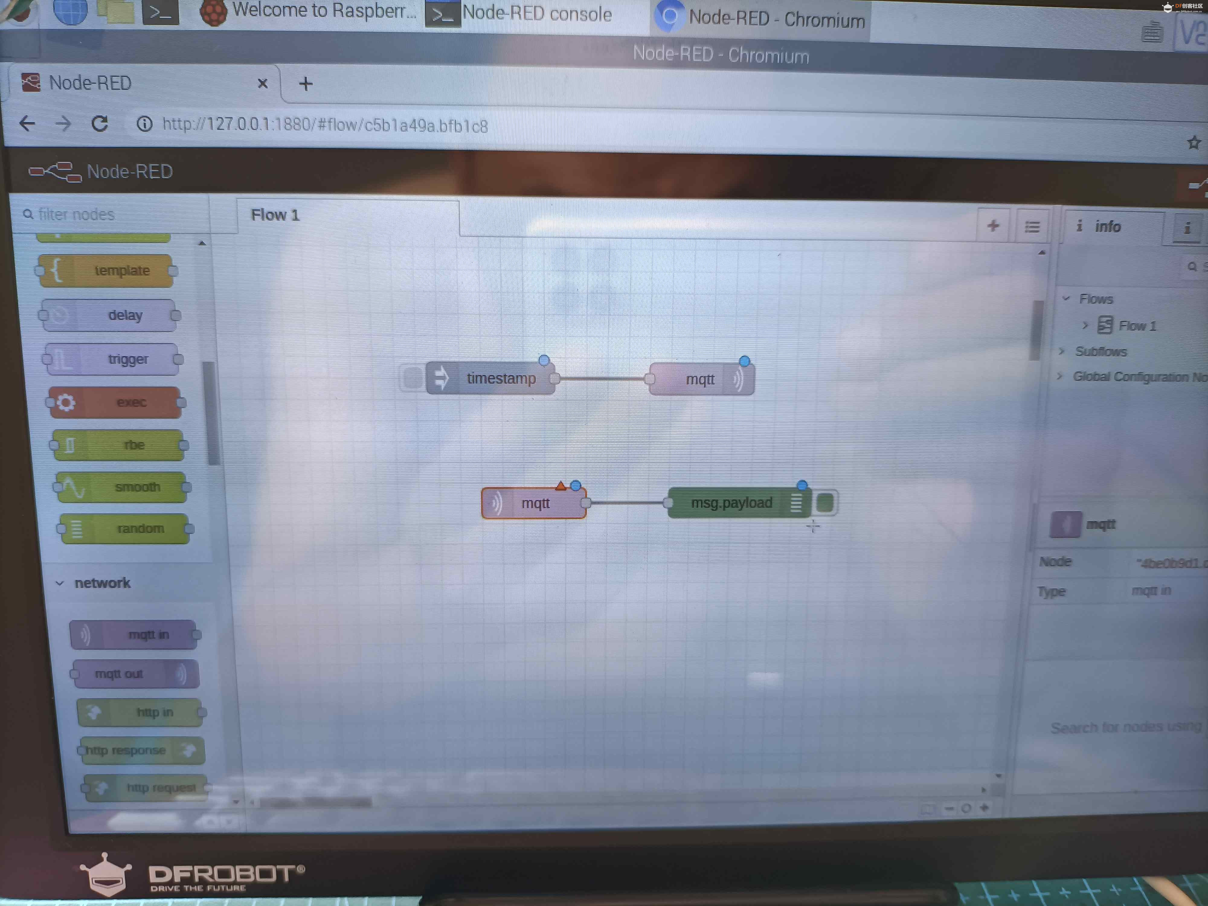 NodeRed和MQTT来监测远端设备温度图11