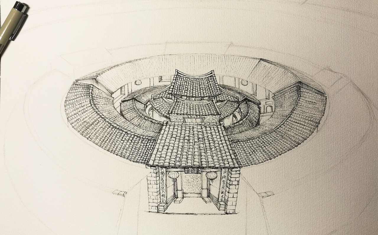 福建土楼ppt计算机二级福建土楼手绘过程教学图
