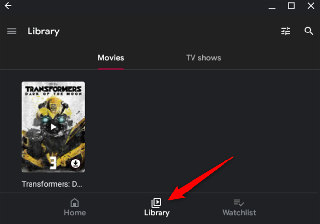 Access your library from the Play Store app by clicking Library, located at the bottom of the window