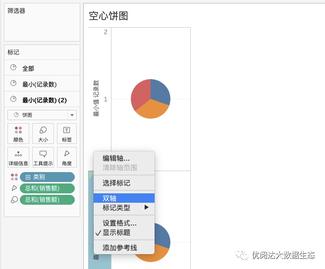 如何計算總和舉個栗子tableau技巧4如何做空心餅圖環形圖