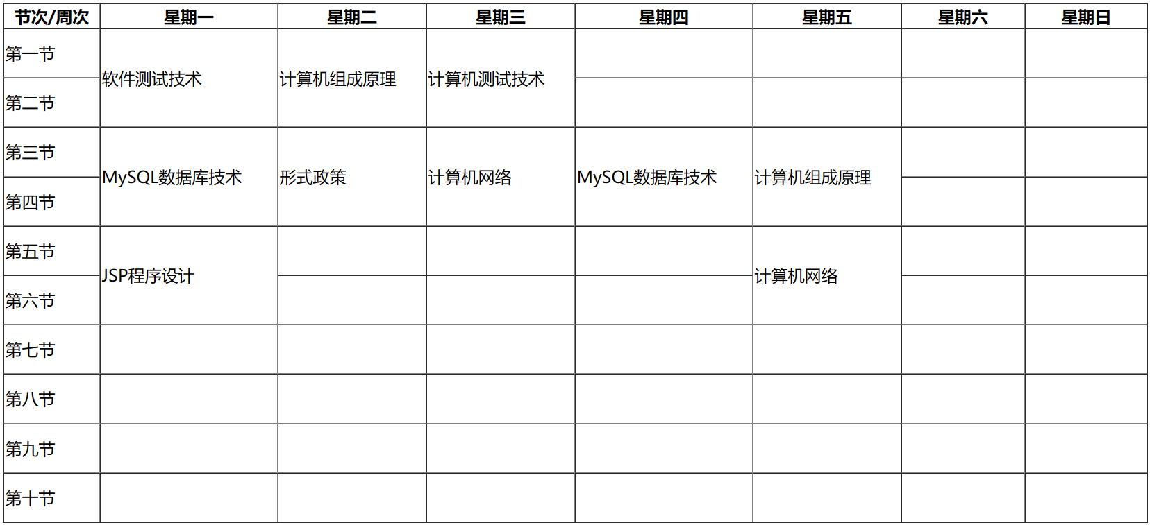 html大学生成绩课表