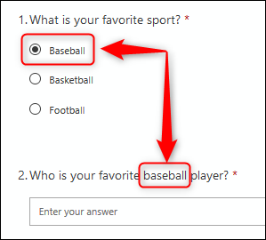 The form preview showing the branching in action.