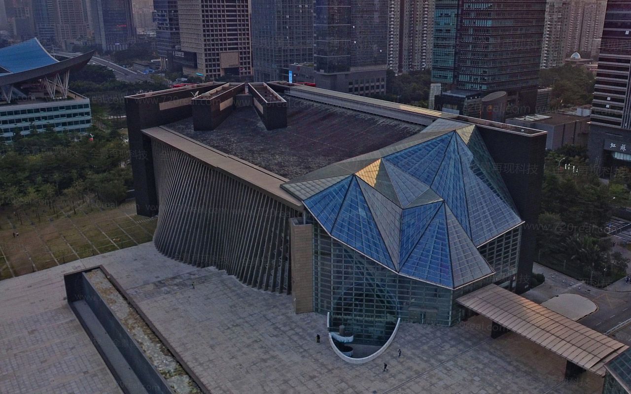 福田中心区文化馆航拍看楼体全景vr解读