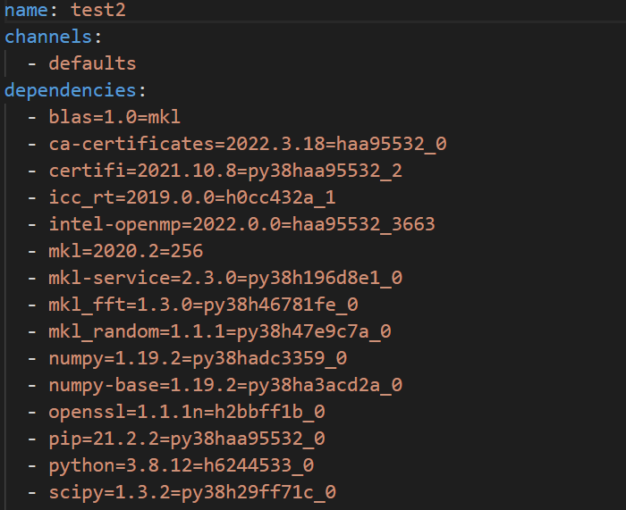 conda env export导出yml文件