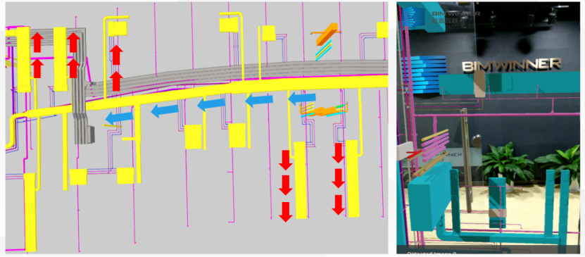 AR扫描,展示隐藏在墙体内部的风管、水管等BIM模型