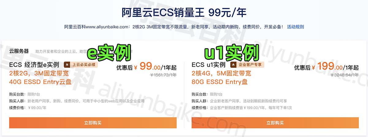 阿里云服务器ECS经济型e实例和u1实例哪个好？