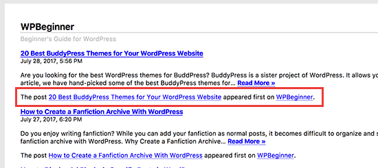 Footer text in WordPress RSS feed