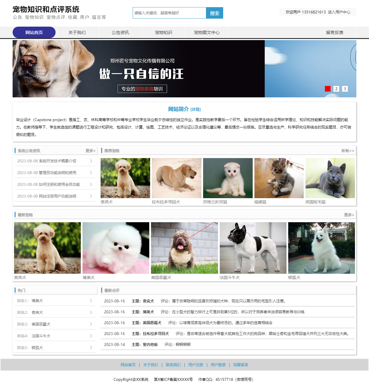 a1-Pet の知識とレビュー システムの Web サイトのホームページ.png