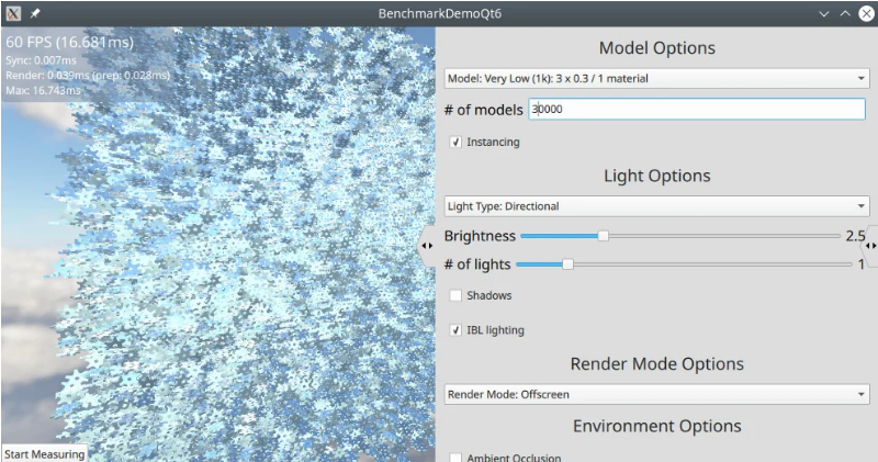 具有实例化功能的QtQuick3D Benchmark应用程序