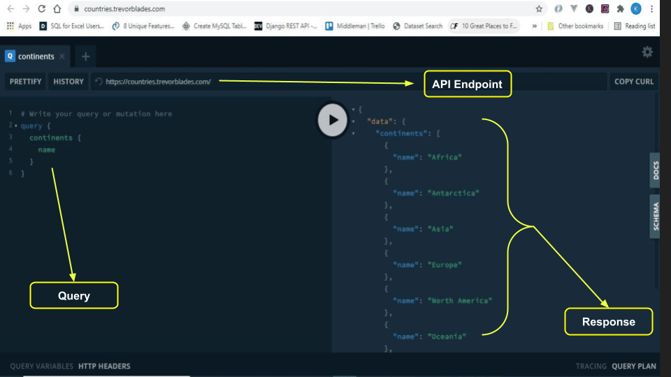 在 GraphQL 游乐场中成功查询