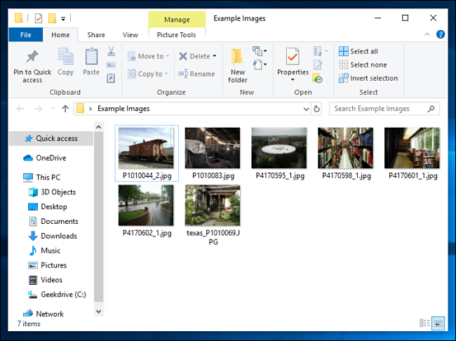 Example of files to Zip in Windows 10.